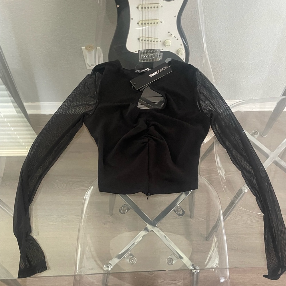 Fashion Nova Chic Black Top with Sheer Sleeves